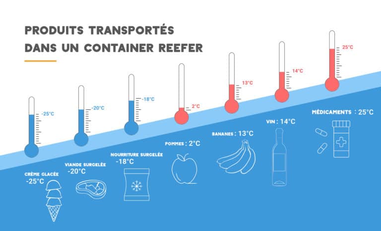 Produits transportés dans un container maritime frigorifique