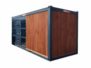 Studio de jardin avec baie fixe bardage bois coloris bois chêne vue de profil- GOLIAT